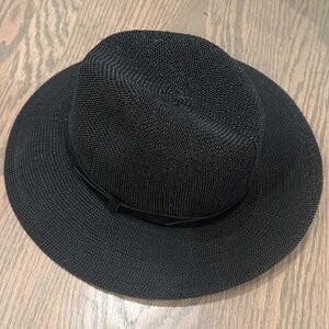 Wyeth Black Straw Fedora Hat with Ribbon Trim